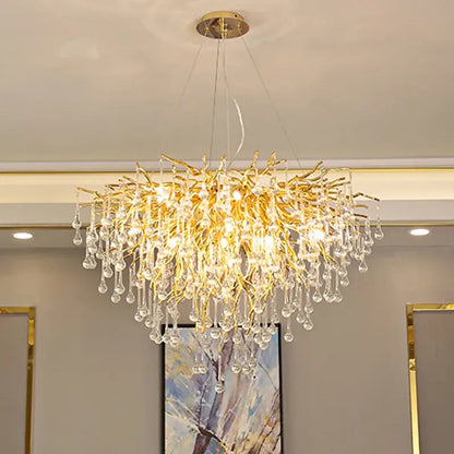 Luxury gold crystal tree branch chandelier featuring dangling crystal droplets for living room and dining room decorbites crystal tree