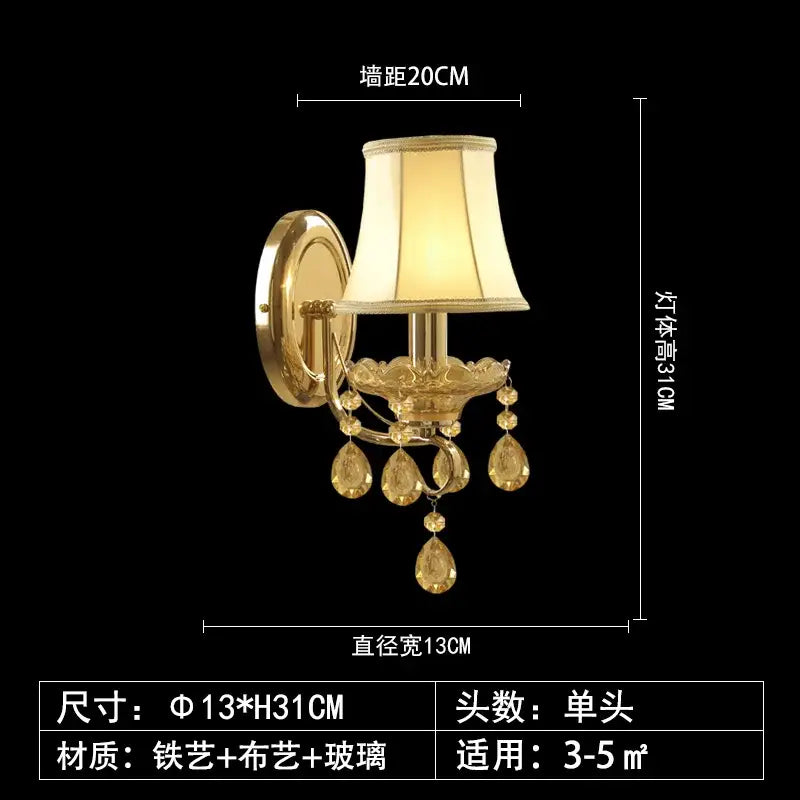 Luxury gold crystal wall sconce with cream fabric shade and amber crystal droplets for decorbites crystal chandeliers decor