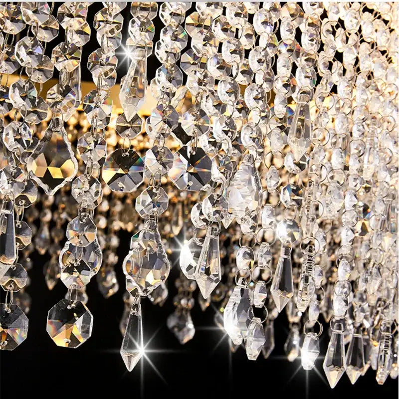 Luxury gold crystal water curtain pendant chandelier with cascading faceted beads and teardrop pendants for living room decorbites crystal water