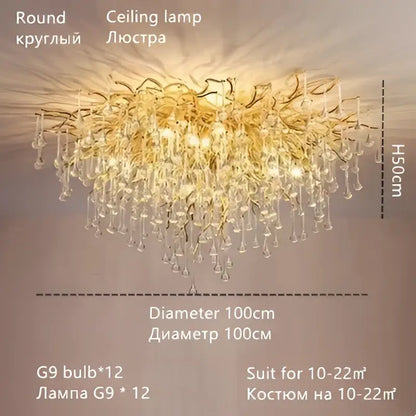 Luxury gold crystal water drop chandelier with intricate metalwork and decorbites crystal water drop design for dining room decor