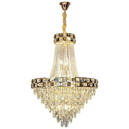 Luxury gold decorbites crystal chandelier with cascading clear crystal prisms for elegant living room decor