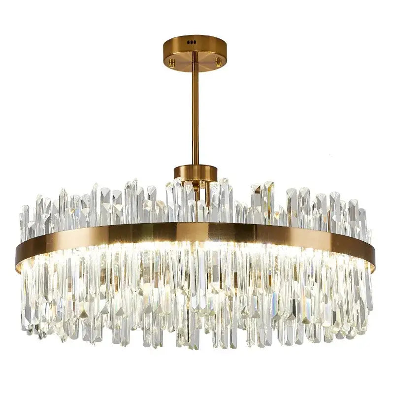 Luxury gold decorbites crystal chandeliers with clear crystal prisms arranged in a circular pattern for dining room use