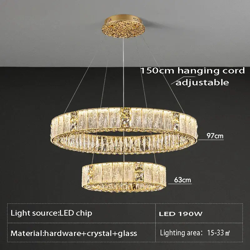 Luxury gold decorbites crystal glass double-ring chandelier with crystal and glass accents for living room lighting