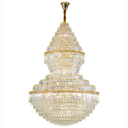 Luxury gold decorbites crystal hollow chandelier with a multi tiered gold frame and clear faceted crystals for living room lamp