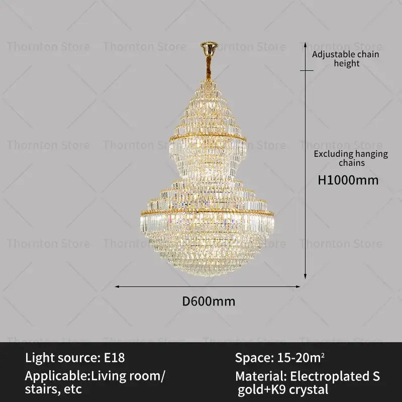 Luxury gold decorbites crystal hollow chandelier with multi-tier k9 crystals for elegant living rooms or staircases