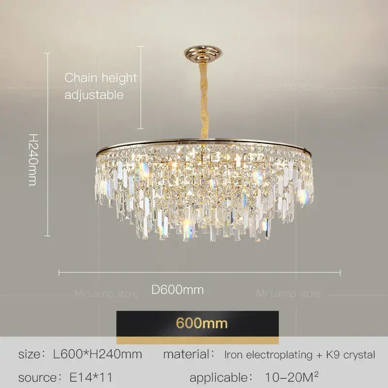 Luxury gold decorbites crystal led chandelier with k9 crystals and gold-toned electroplated frame for living room