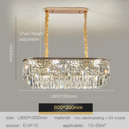 Luxury gold decorbites crystal led chandelier with oval shape rose gold iron frame and cascading k9 crystal strands for living room