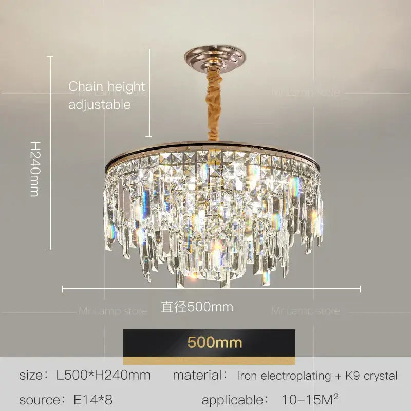 Luxury gold decorbites crystal led chandelier with polished iron frame and k9 crystals for elegant living room lighting