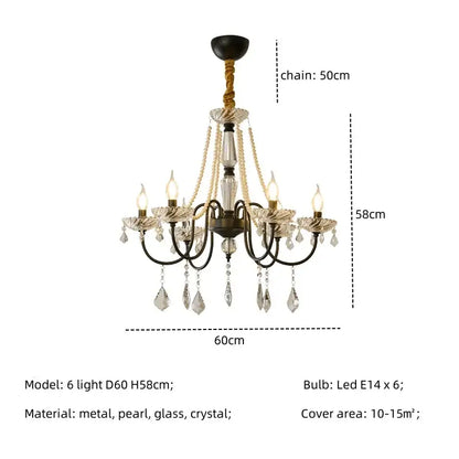 Elegant black metal decorbites crystal led chandelier with pearl accents and six led lights for living room decor