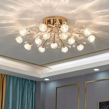 Luxury gold dendritic crystal ceiling lamp with flower-like bulbs and delicate branches for dining room decorbites ceiling lamp