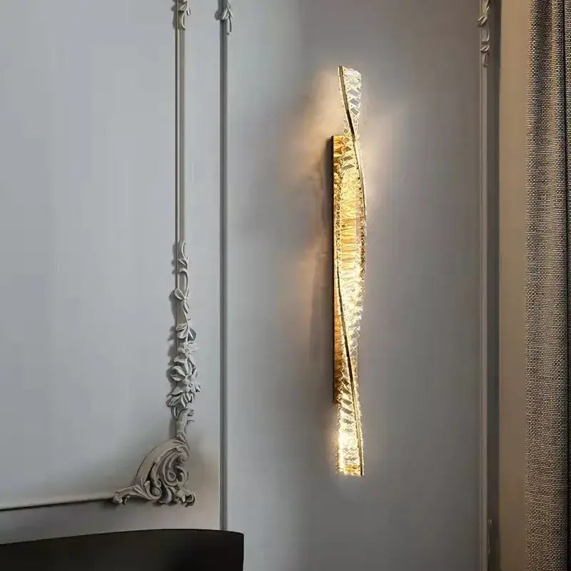 Golden textured glass luxury gold dimmable crystal wall sconce with sleek modern design for living room decorbites dimmable crystal wall
