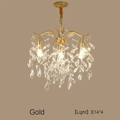 Luxury gold decorbites crystal led chandelier with dangling leaf-shaped crystal pendants for elegant living room lighting