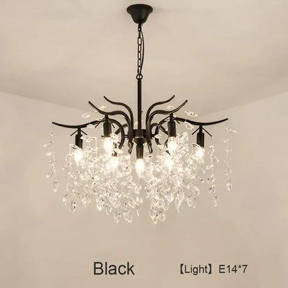 Black wrought iron luxury decorbites crystal led chandelier with cascading clear crystal droplets for living room light