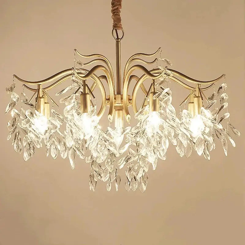 Luxury gold leaf decorbites crystal led chandelier with intricate leaf-shaped crystal droplets for living room lighting