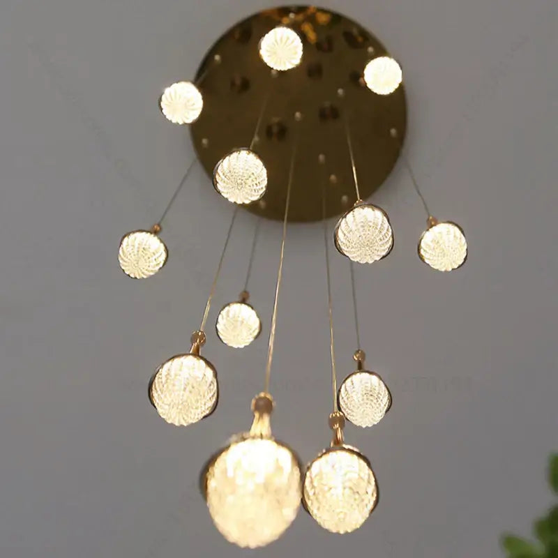 Luxury gold led staircase chandelier with textured glass globes in gold tone for living room decorbites gold led lighting