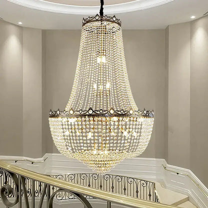 Luxury gold multi tier crystal led chandelier with ornate metalwork and cascading clear crystals for dining room decorbites crystal led