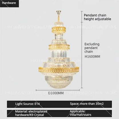 Luxury gold multi-tiered decorbites crystal chandelier with clear crystal tiers and electroplated hardware for living rooms