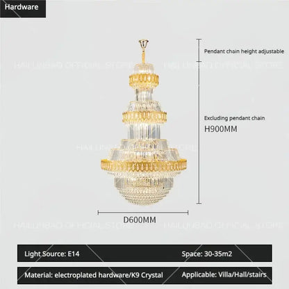 Luxury gold decorbites crystal chandelier with multi-tiered clear k9 crystals for elegant villas and halls