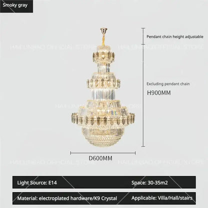 Luxury gold multi-tiered decorbites crystal chandelier with smoky gray finish and k9 crystal accents for living room