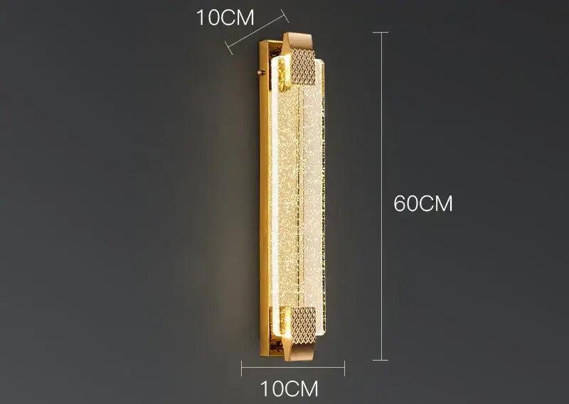 Luxury gold wall lamp with textured sparkling glass panel and geometric crystal end caps for decorbites crystal wall lamp