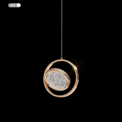 Luxury gold textured pendant light with rose gold circular frame and crystal ring pendant for bedroom decorbites crystal ring
