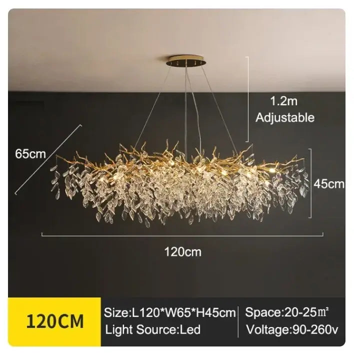 Luxury golden branch ceiling chandelier with crystal leaf accents and 1.2m adjustable length for modern decorbites golden branch design