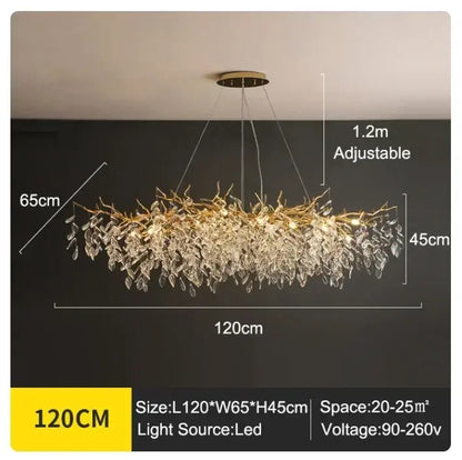 Luxury golden branch ceiling chandelier with crystal leaf accents and 1.2m adjustable length for modern decorbites golden branch design