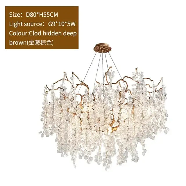 Luxury golden grapes crystal chandelier featuring translucent white glass flower clusters on bronze frame for living room decorbites grapes crystal chandelier