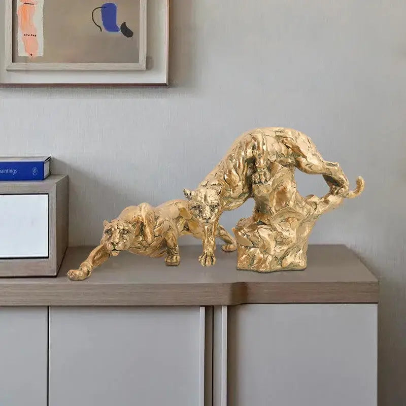 Luxury golden leopard panther figurine with textured sculpted surfaces perfect for living room decorbites decor