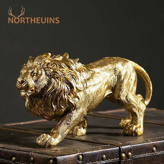 Luxury golden lion king resin figurine with detailed mane and textured surface for office desktop decor