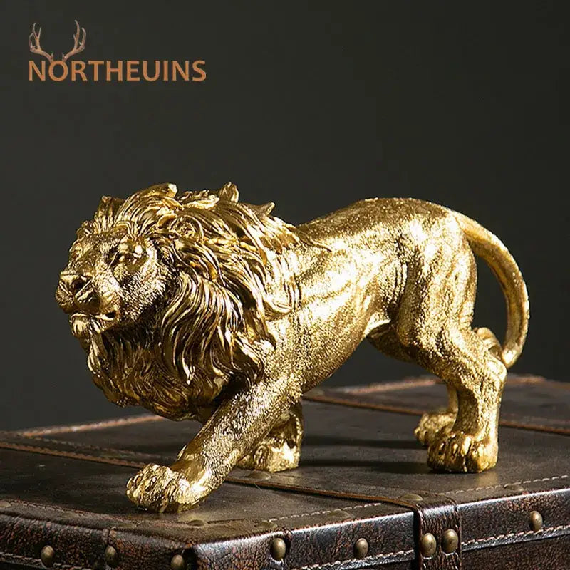 Luxury golden lion king resin figurine with detailed mane and textured surface for office desktop decor