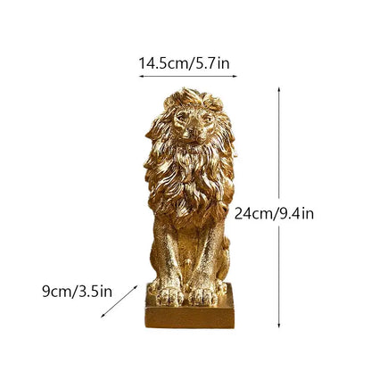Luxury golden lion king resin figurine with detailed mane and textured surface standing on a square base for desktop decor