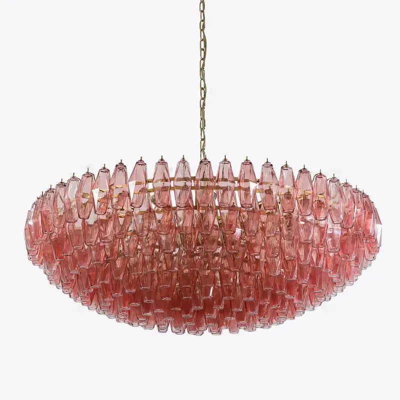 A luxury gray glass chandelier with faceted translucent pink glass pieces for dining room decorbites gray glass light fixture