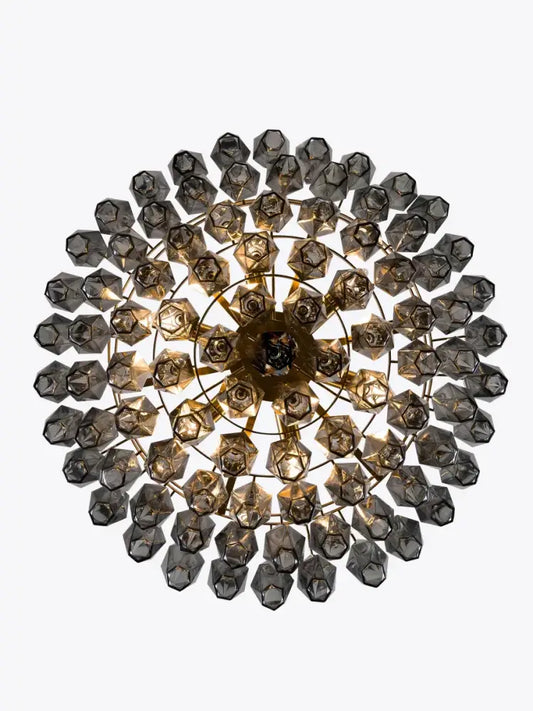 Luxury gray glass chandelier with multiple smoked crystal tiers and brass fixture for dining room decorbites gray glass lighting