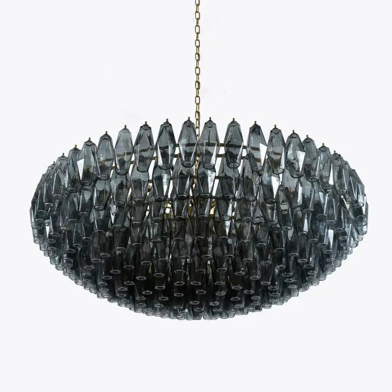 Luxury gray glass chandelier with faceted dark gray crystals and gold chain by decorbites gray for dining room decor