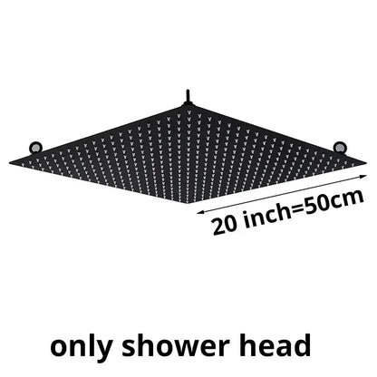 Luxury matte black diamond shaped rainfall shower head with a grid of nozzles for an enhanced shower experience