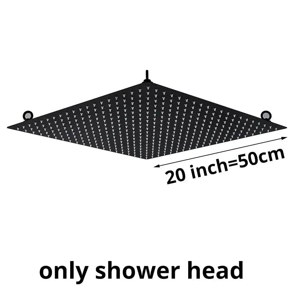 Luxury matte black diamond shaped rainfall shower head with a grid of nozzles for an enhanced shower experience