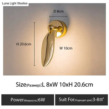 Luxury minimalist creative seagull wall lamp with gold finish and teardrop reflective shade for bedroom and living room