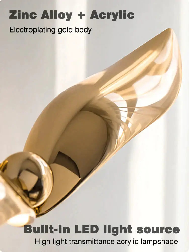 Luxury minimalist creative seagull wall lamp in gold electroplated zinc alloy and acrylic for bedroom and living room
