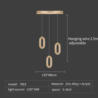 Luxury oval gold decorbites crystal rings chandelier with textured sparkling acrylic and zinc alloy frame for staircase lighting
