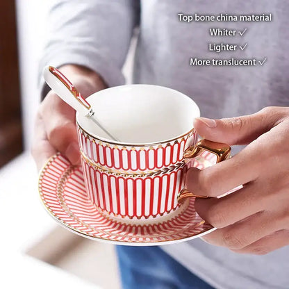 Luxury red and gold striped bone china teacup with matching saucer for decorbites gold porcelain coffee set dining room use