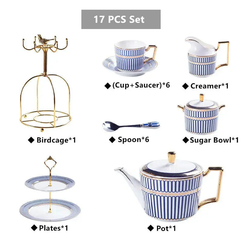 Blue and white striped porcelain teapot with gold accents from the luxury red and gold decorbites gold porcelain coffee set