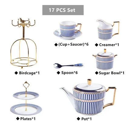 Blue and white striped porcelain teapot with gold accents from the luxury red and gold decorbites gold porcelain coffee set