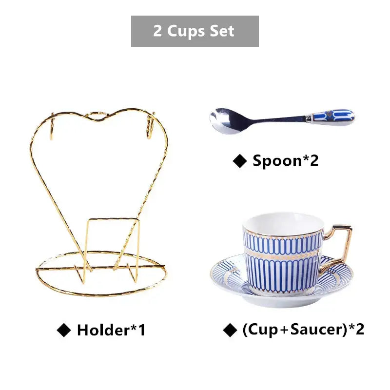 Gold heart-shaped wire cup holder in luxury red and gold porcelain coffee set dining rack decorbites gold porcelain design