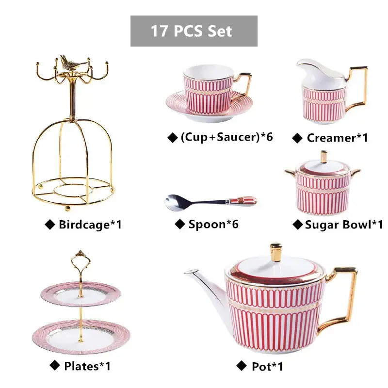 Pink and gold striped porcelain teapot with matching lid and handle from decorbites gold porcelain coffee set