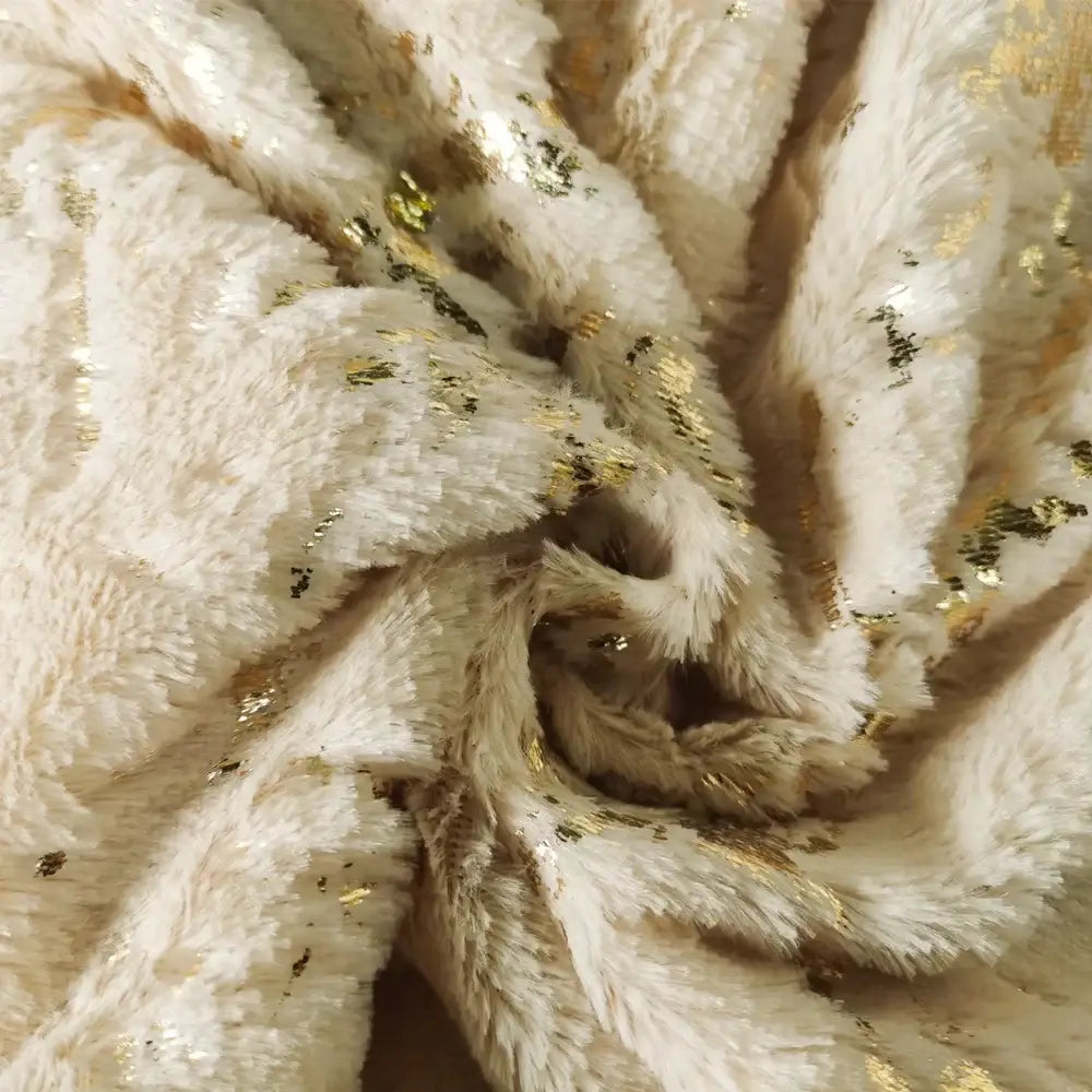 Luxury cream-colored faux fur cushion cover with scattered gold glitter accents decorbites golden fur bedroom pillow case