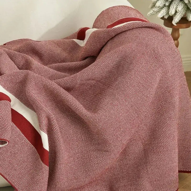 Maroon and red cozy striped knit blanket with bold white stripes for living room decorbites cozy striped throw