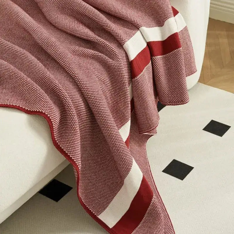 Maroon and red cozy striped knit throw blanket with textured weave ideal for living room decorbites cozy striped use