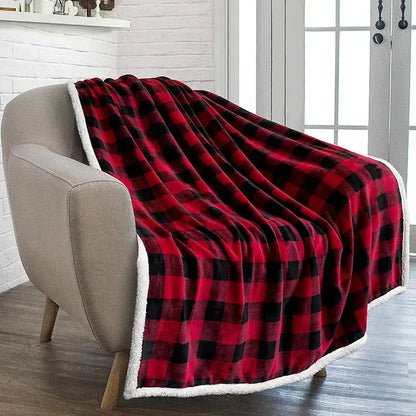 Maroon christmas decorbites cozy flannel blanket with red and black plaid fleece and white sherpa lining for sofa use