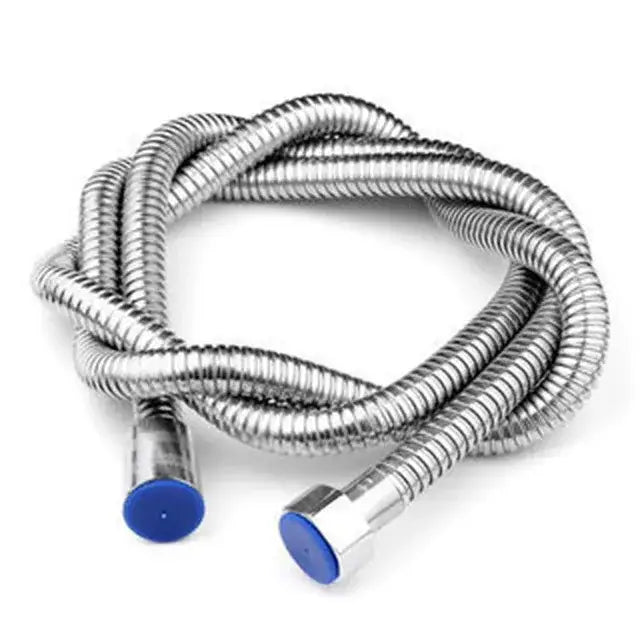 Matte black 5 mode high pressure shower head with silver metallic braided shower hose and blue caps for decorbites adjustable shower experience